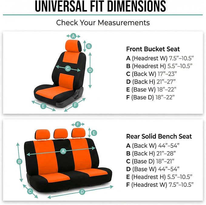 FH Group Car Seat Cover for Back Seat Cloth-Universal Fit Rear Seat Covers for Cars with Solid Bench,Car Seat Protector for Dogs and Kids,Car Interior Accessories for SUV, Sedan and Van Orange