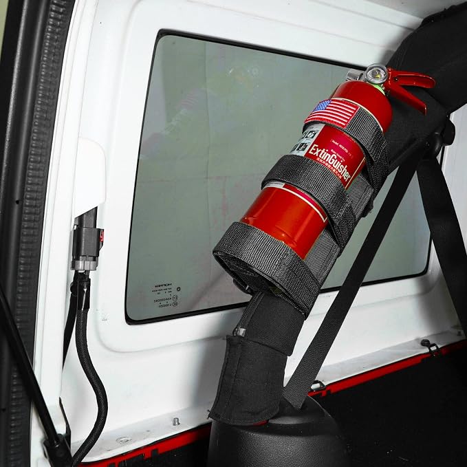 Voodonala Adjustable Roll Bar Fire Extinguisher Mount Holder 3 lb for Jeep Wrangler Unlimited CJ YJ LJ TJ JK JKU JL JLU 4XE,Black with USA Flag Pattern