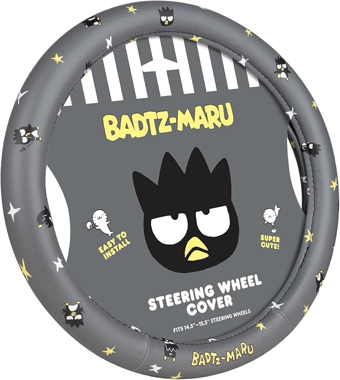 Sanrio Badtz-Maru Steering Wheel Cover for Car, SUV, Truck - Charcoal | Universal Fit Cute Car Accessories for Women, Official Licensed Car Decor, Fits 14.5"-15" Wheels, Soft Grip Cover Protector
