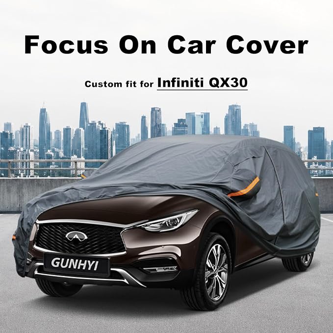 GUNHYI Premium Car Cover Custom Fit Infiniti QX30, 16 Layers Heavy Duty Car Cover Waterproof All Weather with Zipper Door for Sun Rain Snow Dust Uv Protection