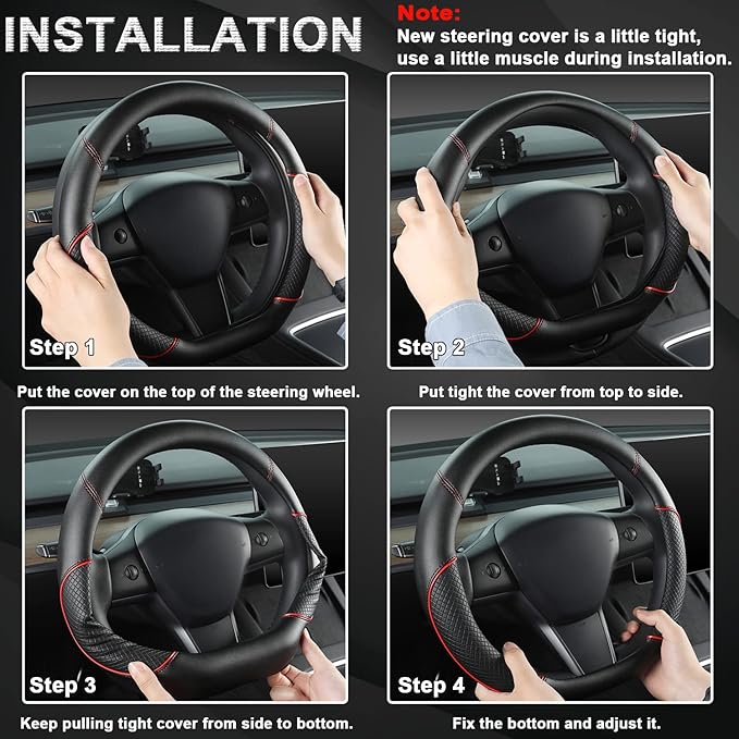 GIANT PANDA D Shape Steering Wheel Cover for Nissan Rogue Kicks - Auto Car Steering Wheel Cover Customized for Nissan Altima Sentra(Black+Orange Line-D-Shaped)