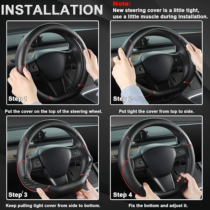 GIANT PANDA D Shape Steering Wheel Cover for Nissan Rogue Kicks - Auto Car Steering Wheel Cover Customized for Nissan Altima Sentra(Black+Red Line-D-Shaped)