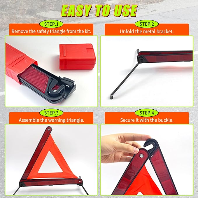 Warning Triangles Safety Triangle Emergency Kit Foldable Reflective Triangles with Base Roadside Triangle Kit with Reflective Warning Vest