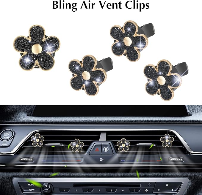 ARTILAURA 11 PCS Bling Car Accessories Set for Women Steering Wheel Covers Butterfly Hanging Seat Belt Cover Air Vent Clips Coasters Cute Glitter Diamond AUTO Accessories Kit (Black)