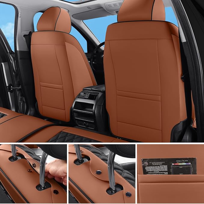 Car Seat Covers Full Set,5 Seat Leather Seat Covers for Cars,Front Seats and Back Seat Cover,Waterproof Car Seat Cushion Protectors,Universal Fit for Most Cars SUV Trucks(Brown Black, Full Set)