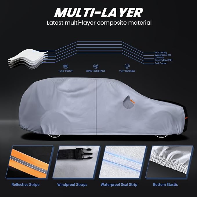 SUV Car Cover Waterproof All Weather, 10 Layers Outdoor Car Covers for Automobiles - Sun & Rain Protector Full Exterior Covers. Custom Fit Suburban, GMC Yukon XL, Cadillac Escalade, etc(Size S5)