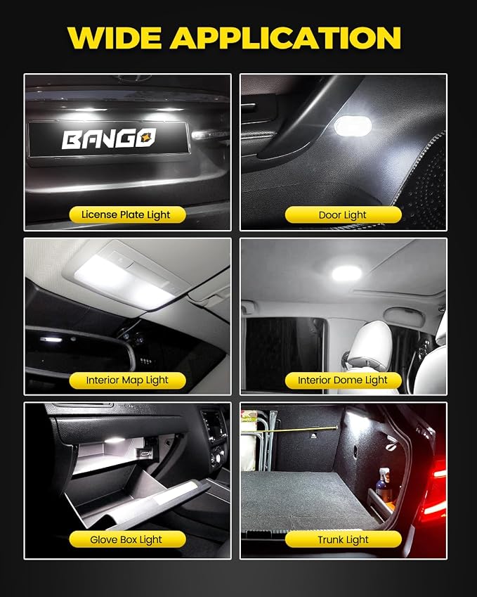 BANGO 194 LED Bulb, 6000K White Super Bright 168 T10 2825 W5W LED Replacement Bulbs for Car Interior Dome Map Door Courtesy Trunk Side Marker License Plate Lights, Pack of 10