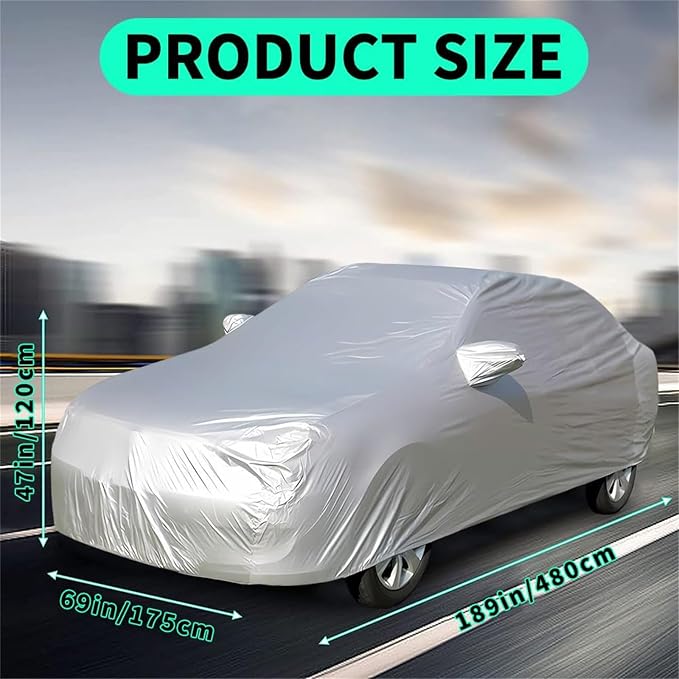 ikaufen Car Cover Waterproof All Weather for Automobiles, Car Cover Dirtproof, Scratch Resistant, Snowproof UV Protection Windproof, Universal Fit for Sedan (117-185 inch)