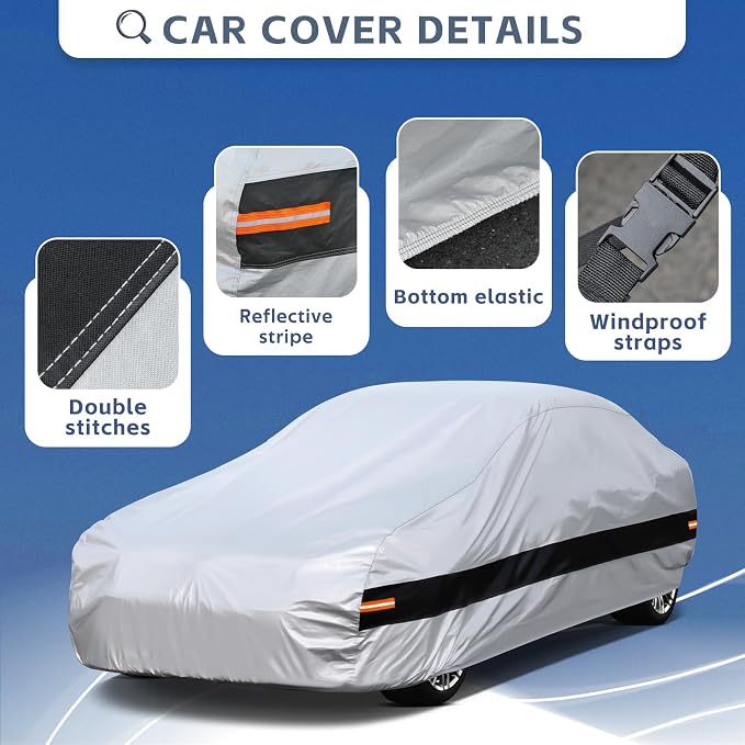 10 Layers Car Cover Custom Fit for Dodge Challenger Hellcat (2008-2024) Waterproof All Weather for Automobiles, Outdoor Full Cover Rain Sun UV Protection.Silver