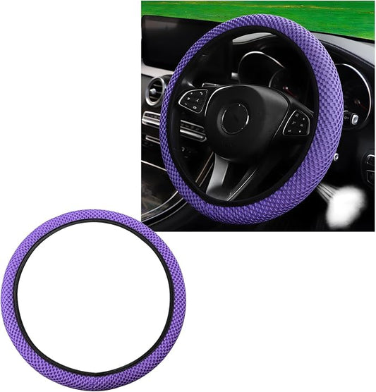Wevdn Elastic Stretch Steering Wheel Cover, 15"×15" Microfiber Breathable Ice Silk Steering Wheel Protector, Anti-Slip Elastic Steering Wheel Cover for Men Women, Car Accessories (Purple)