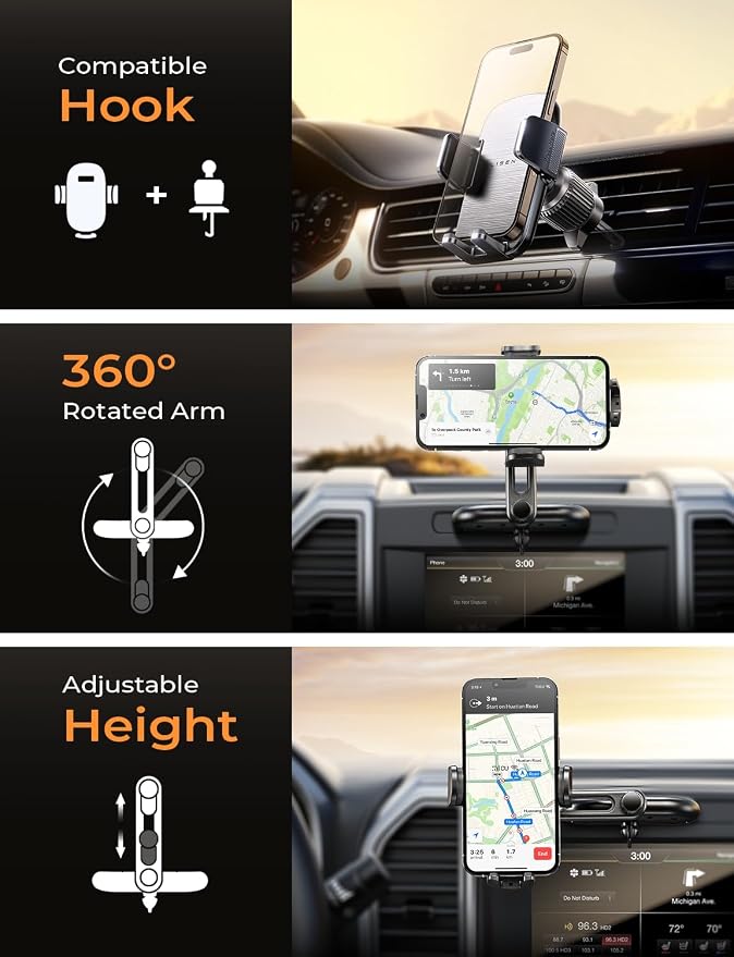 LISEN CD Slot Phone Mount for Car, Adjustable CD Phone Holder for Car Phone Mount for iPhone Ultra Sturdy Vent Cell Phone Holder Mount for iPhone 16 Pro Max Plus Accessories (Silver) s