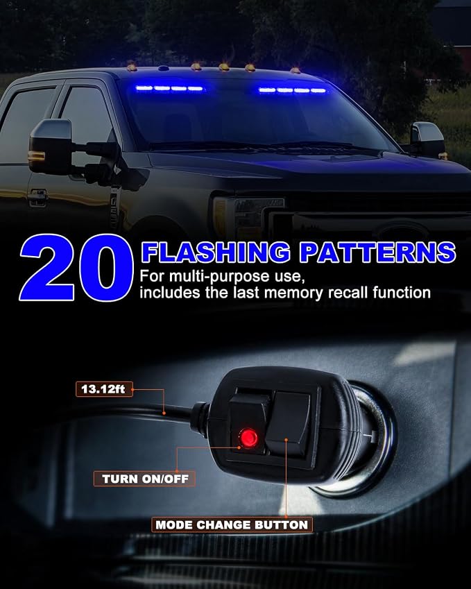 HLauto 6Z4J Emergency Dash Strobe Lights: 2x16.8 inch Blue Safety Lights, 48 LED Flashing Warning Hazard Interior Windshield Visor Traffic Light Bar for Trucks, Construction Vehicles