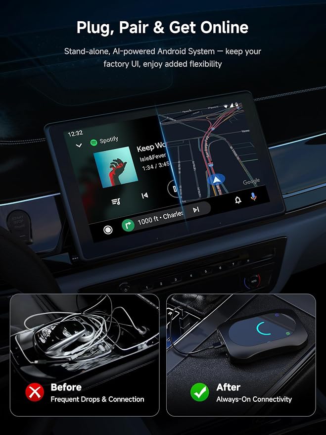 Magic CarPlay Box, Wireless CarPlay Adapter Supports for Netflix/YouTube/TF Card, AI Box Carplay, Plug & Play, Drivechat with AI Skills, Dual WiFi, Bluetooth, Fits for OEM Wired CarPlay Cars