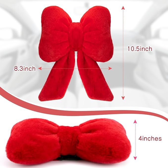 Macarrie 2 Pcs Red Car Neck Pillow Plush Butterfly Bow Car Headrest Comfortable Pillow Seat Neck Support Cute Head Rest Accessories for Driving Travel Driver Chair Girl Interior Decor(Solid)