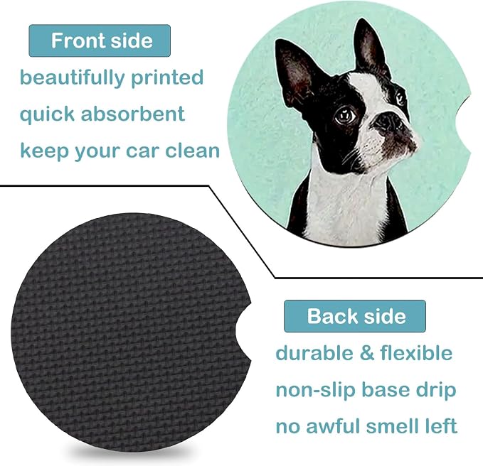 2 Pack Dog Car Cup Holder Coasters Universal Neoprene Coasters | 2.75" Universal Size Anti Slip Rubber Mat, Auto Cup Holder Accessories for SUV Truck, Dog Mom Gifts for Women Men