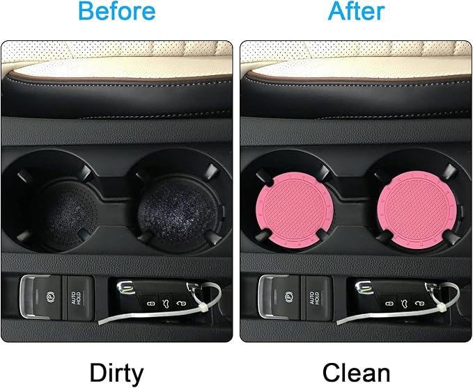 Car Coasters, Wisdompro 4 Pack PVC Car Cup Holder Insert Coaster - Anti Slip Universal Vehicle Interior Accessories Cup Mats for Women(2.75" Diameter, Pink)