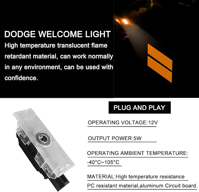 YOSRTER 2PCS Door Lights for Dodge Challenger Accessories LED Ghost Shadow Welcome Puddle Projection Lamps for Dodge Challenger Interior Accessories(Orange Double Stripe)