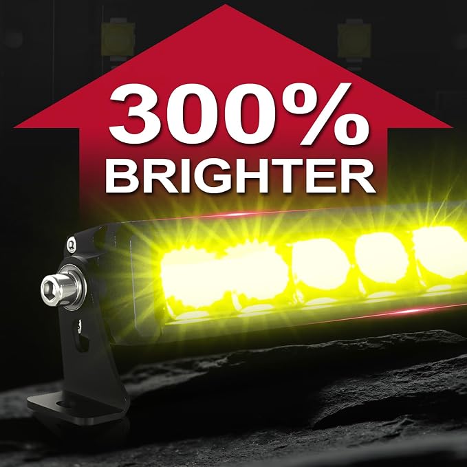 OFFROADTOWN 12inch 100W LED Light Bar Amber Single Row Fog Lights Offroad Driving Lights Yellow Slim Spot Bumper Grille Bars with Wiring Harness for Truck Pickup UTV ATV Jeep Toyota RZR