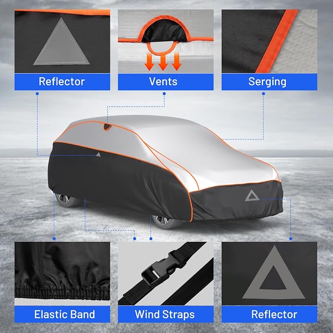 Favoto Hail Protector Car Cover Waterproof Hatchback Cover | Hail Snow Rain Protection Padded Outdoor Heavy Duty with Reflective Strips Full Exterior Cover Fits Hatchback up to 171"