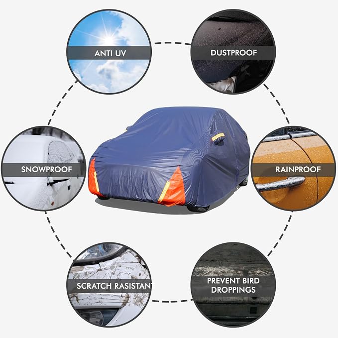 Tesla Model Y Car Cover Waterproof All Weather, 6 Layers Outdoor Full Exterior Cover Rain Sun UV Snowproof Protection with Zipper Cotton, Mirror Pocket and Charging Port