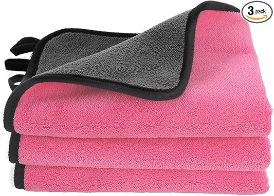 Hovom 3PCS Car Microfiber Towels, 23.62"×11.81" Lint-free Microfiber Towels for Cars Wash Drying, Super Absorbent Auto Cleaning Cloths, Reusable Washing & Detailing Towel, Car Cleaning Supplies (Pink)