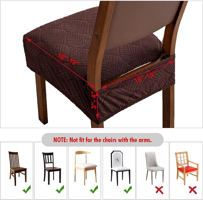 Removable and Washable Seat Covers for Dining Room Chairs Set of 6 - Waterproof Stretch Chair Seat Slipcovers, No Back Covers