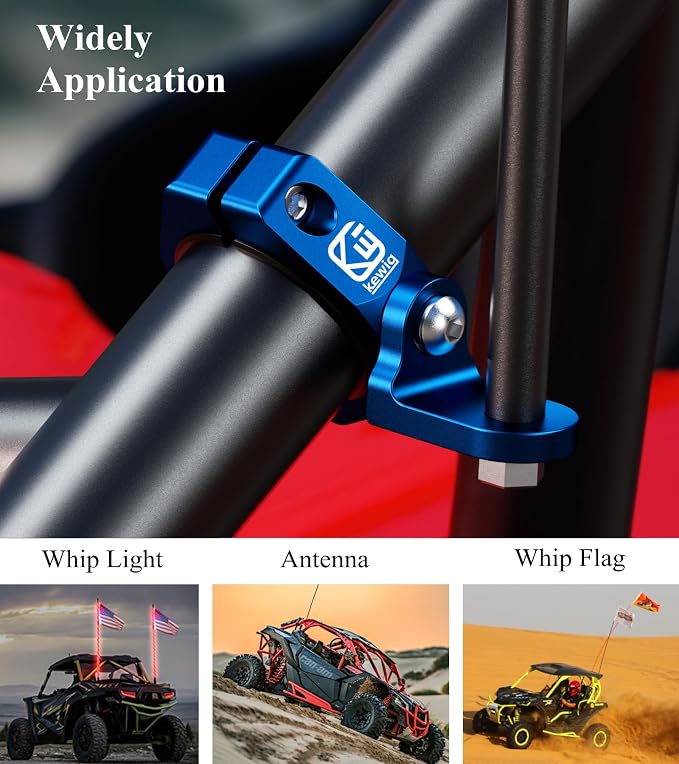 BRCOVAN 2PCS UTV Whip Light Mounts, LED Light Bar Mounting Bracket, Blue | Solid Aluminum Alloy Materials, 360° Adjustable Off-Road Whip Flag Mount Fit 1.5''/1.65'' /1.75''/1.85''/2'' Roll Cage Bars