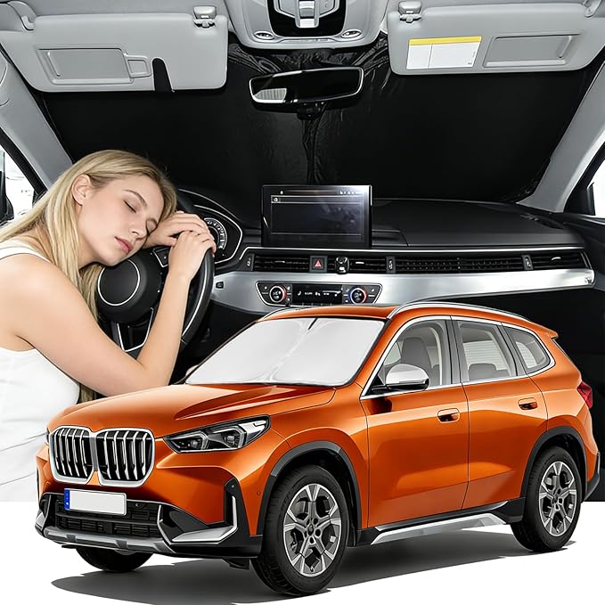 Windshield Sunshade for BMW X1 Sun Shade 2016-2022 xDrive/sDrive | Upgrade 4 Layers Custom Fit BMW X1 Car Window Shades Blocks UV Rays 240T Keep Cool Foldable Car Windshield Accessories