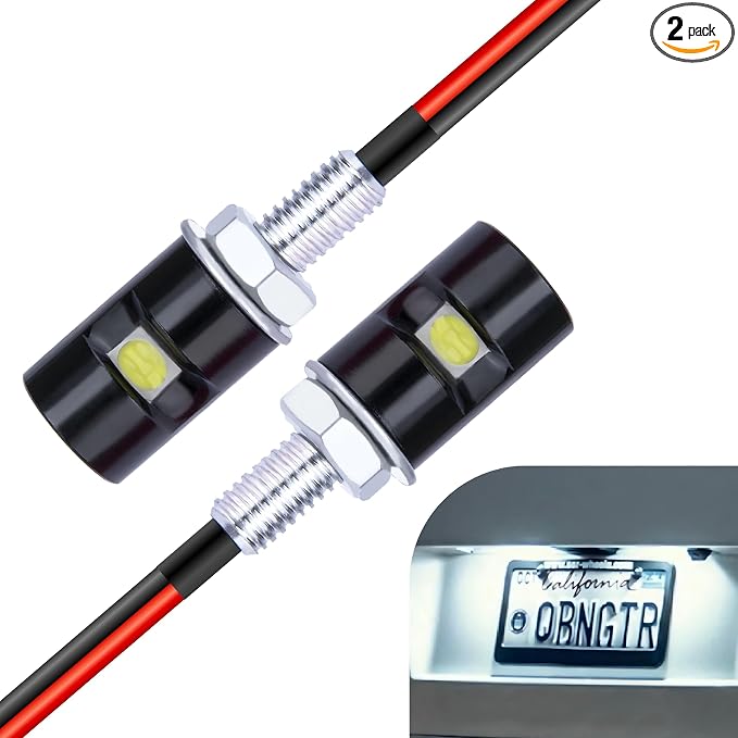 ecocstm 2 PCS Motorcycle License Plate Light, Waterproof Tag Lights for License Plate, Super Bright LED License Plate Light Bulbs, License Tag Screw Bolt Lamps for Car Motorcycle Truck RV ATV (White)