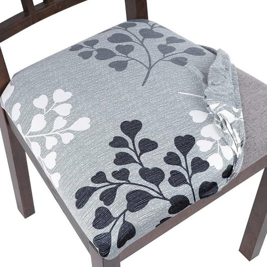 SearchI Seat Covers for Dining Room Chairs Stretch Printed Chair Seat Covers Set of 2, Removable Washable Upholstered Chair Seat Protector Cushion Slipcovers for Kitchen, Office(Leaves Pattern)