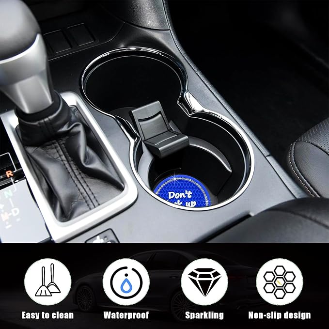 Ziciner 2 Pack Bling Car Cup Holder Coaster, 2.75 Inch Anti-Slip Auto Insert Cup Coaster, Crystal Car Drink Cup Mat Perfect for Women Girls, Universal Interior Decor Accessories (Blue)