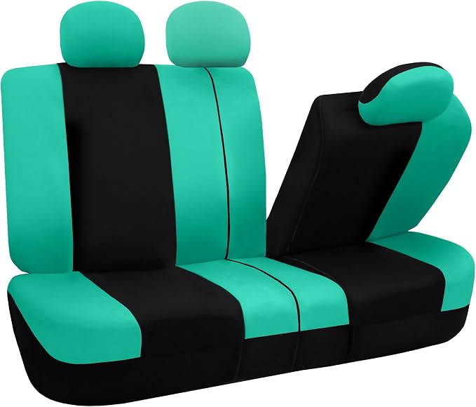 FH Group Universal Automotive Seat Covers Full Set | Light & Breezy Flat Cloth Washable Car Seat Cover for SUV, Sedan, Truck | Airbag Compatible Interior Upgrade - Mint/Black