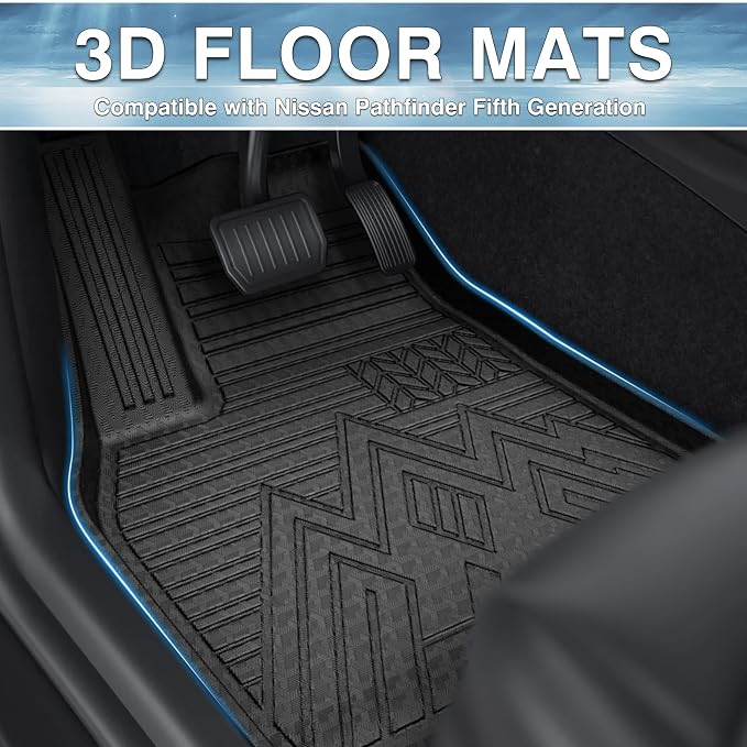 Mixsuper Pathfinder Floor mats-Floor mat for Nissan Pathfinder 2022-2026(7 Passenger),All Weather TPE Rubber Floor Liners Protection for Pathfinder Accessories,3 Row Anti-Slip Car Mats, Black