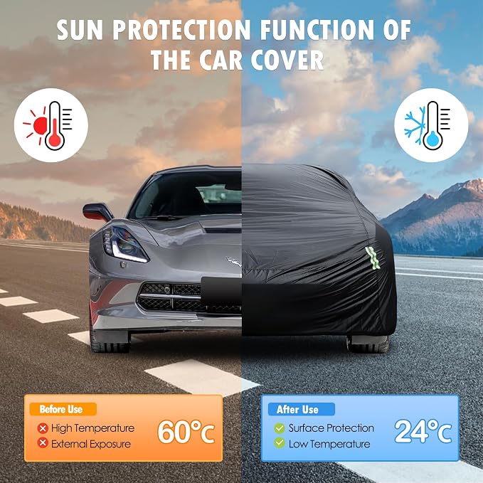 Car Cover Custom Fit for Chevrolet Corvette C4 C5 C6 C7 C8 1980–2026, Waterproof All Weather Full Exterior Cover Sun Snow Rain Protect with Door Zipper (Not Include Mirror Pocket)