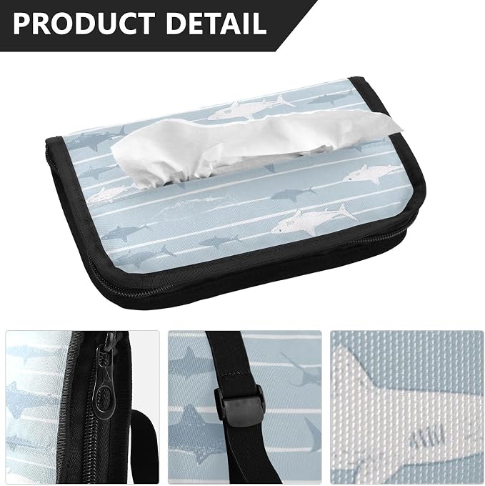 Car Visor Tissue Holder Mask Holder for Car, Car Tissue Box Sun Visor Napkin Holder Car Visor Accessories Adjustable Straps Reusable Durable Easy to Install Blue Striped Sharks