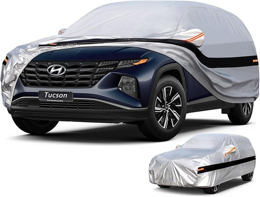 10 Layers SUV Car Cover Custom Fit for Hyundai Tucson (2004-2026) Waterproof All Weather for Automobiles, Outdoor Full Cover Rain Sun UV Protection.Silver