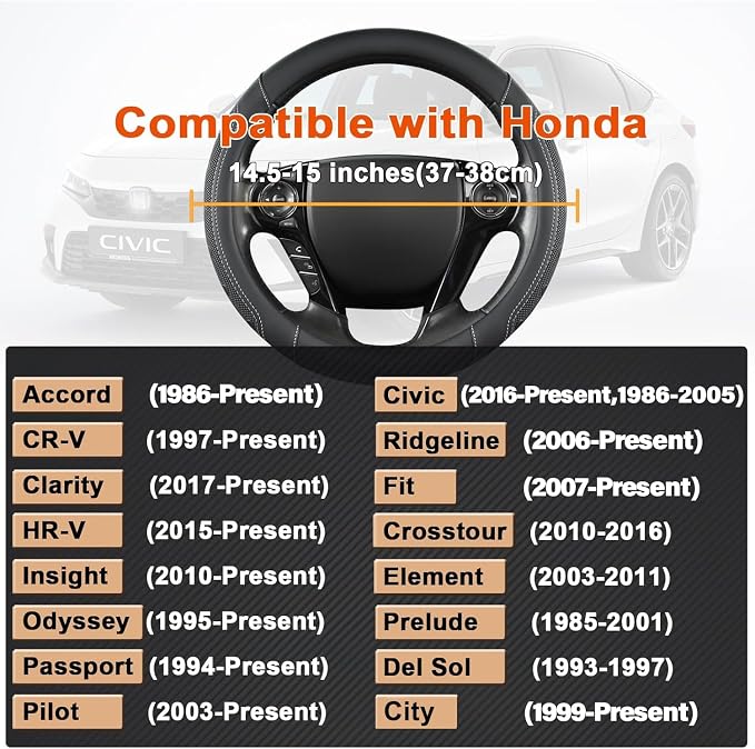 GIANT PANDA Microfiber Leather Steering Wheel Cover for Honda Accord,Civic,CR-V,HR-V,Pilot(Black+Gray Line-Standard Size)