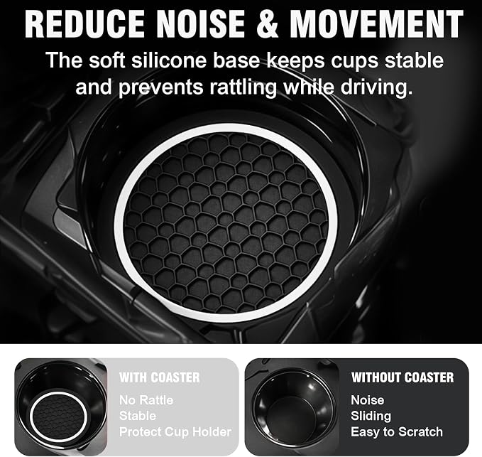 4PCS Car Cup Holder Coasters, 2.75 Inch Non-Slip Insert Water Bottle Holder Pads, Dustproof Automotive Interior Accessories Mat, Universal for Vehicles, Trucks, RVs and More (White)
