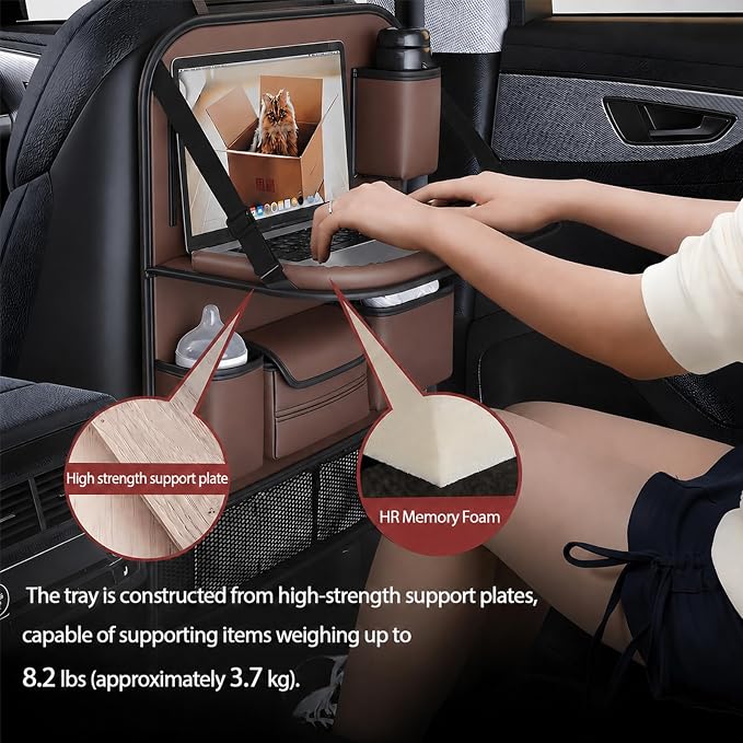 TENLBYC Car Seat Organizers,Multi-functional Back Seat Protectors, Storage Pouches, and Tray Holders (for Cars, Kids, Seat Back and Rear Seats)（Brown1 Pcs）