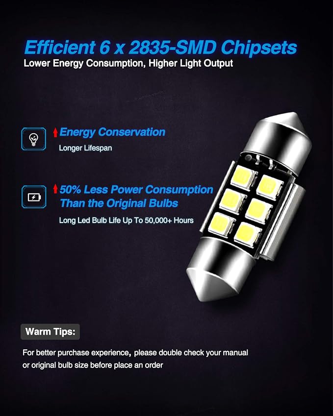 Marsauto DE3175 LED Bulb 31mm Festoon LED Bulbs White 1.2inch Super Bright 300LM 6500K 2835SMD 3175 DE3021 3022 3021 for Car Interior Dome Map License Plate Lights RV Interior Lighting Pack of 4
