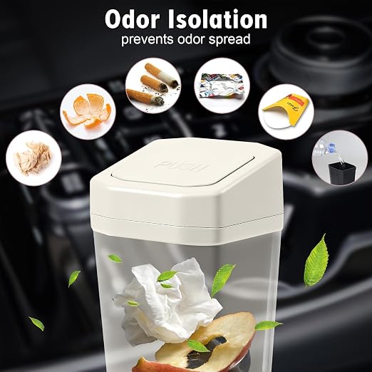 Car Trash Can with Lid - Mini Car Garbage Can Bin for Cup Holder - Beige Small Leakproof Vehicle Trash Bin for Back Seat, Cute Automotive Accessories Organizers and Storage for Door SUV Truck
