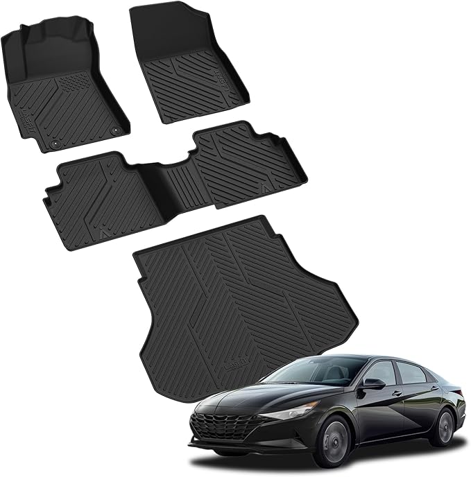 LASFIT Floor Mats & Cargo Mat for Hyundai Elantra 2021-2026 (Only Fit Gas) & Elantra N 2022-2026, All Weather TPE Car Mats Custom Fit Elantra/Elantra N Floor Liners & Trunk Mat Accessories, Black