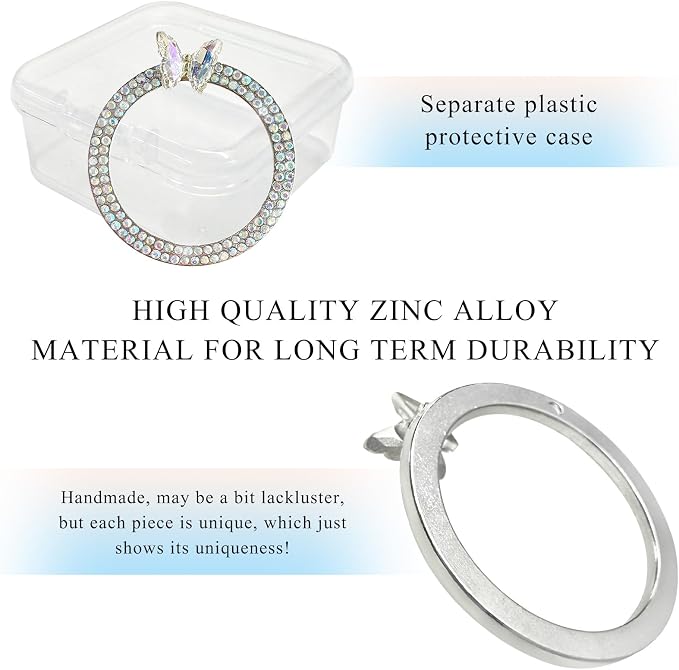 DXNQ Bling Ring Emblem, Sparkling Butterfly Car Buttons and Knobs Ring, Girly Butterfly Diamond Car Engine Start Button Cover, Key Ignition Knob Rings Decoration for Women (AB, Double Row)