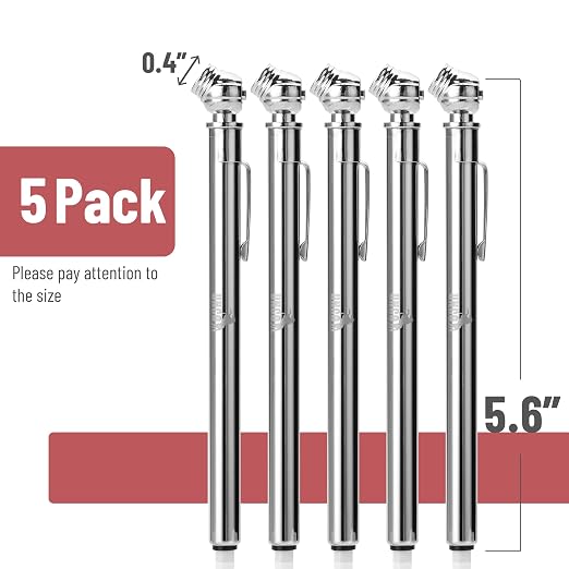UNCO- Pencil Tire Pressure Gauge, 5 Pack, 10-75 PSI, Pencil Air Pressure Gauge for Tires