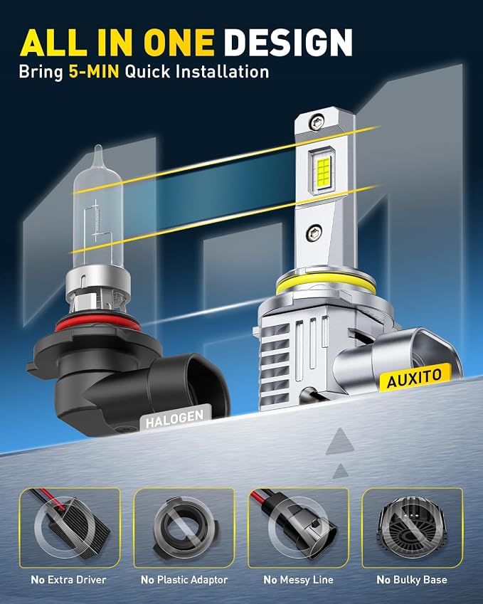 AUXITO 9005 and H11 Light Bulbs, 60000LM 6500K White 2000% Brighter, 9005/HB3/HB3u & H11/H9/H8 Fog Light Replacement, Pack of 4