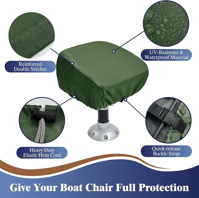 2 Pack Boat Seat Covers Waterproof 900D Heavy Duty Boat Folding Chair Cover | 18W x 20D x 14H inch, Green