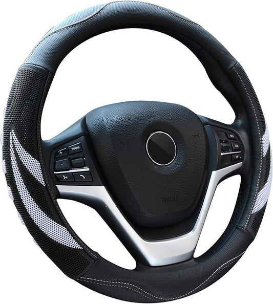 Alusbell Microfiber Leather Steering Wheel Cover Breathable Auto Car Steering Wheel Cover for Women and Men Universal 15 Inches (White)