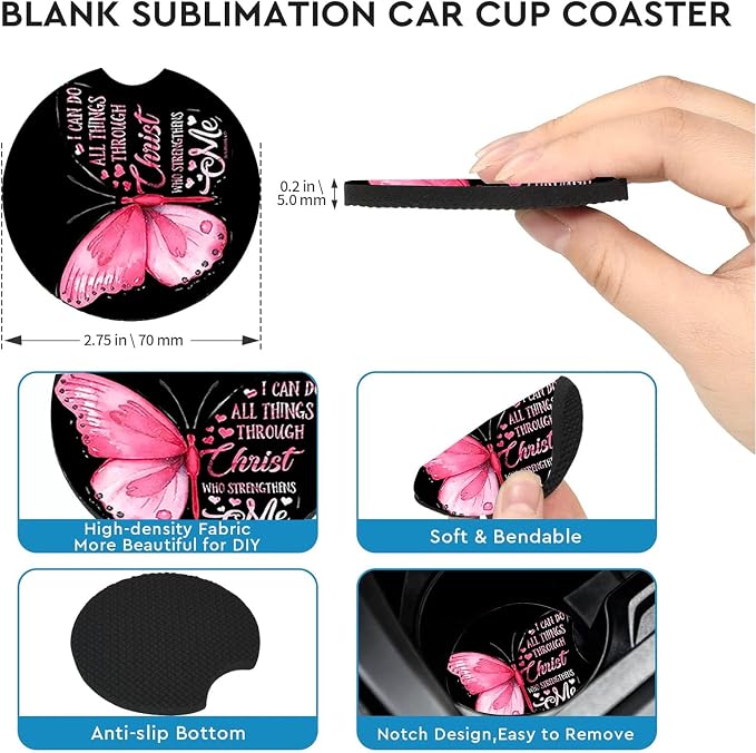2 Pack Pink Butterfly Car Cup Holder Coasters Universal Neoprene Coasters | 2.75" Universal Size Anti Slip Rubber Mat, Auto Cup Holder Accessories for SUV Truck, Butterfly Gifts for Women Men Mom