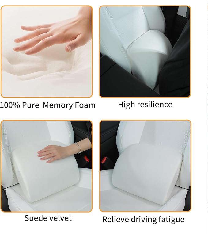 Memory Foam Lumbar Support Pillow for Tesla White 1pc | For model Y / 3 / S / X / Lower Back Support for Car Improved Posture Backrest Mid / Lower Back Support Cushion for Car Seat