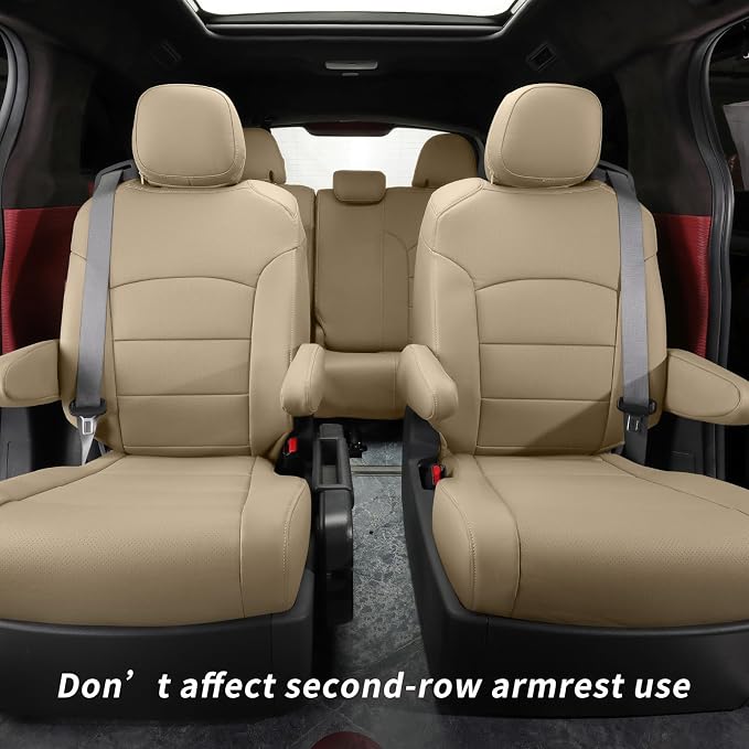 coverdream Sienna Car Seat Covers Custom Fit for 2011-2020 Toyota Sienna XLE,Limited,Limited Premium,2nd Row Captain Seats w/Leg Rest,Waterproof Leather Seat Protector(Full Set,Beige)